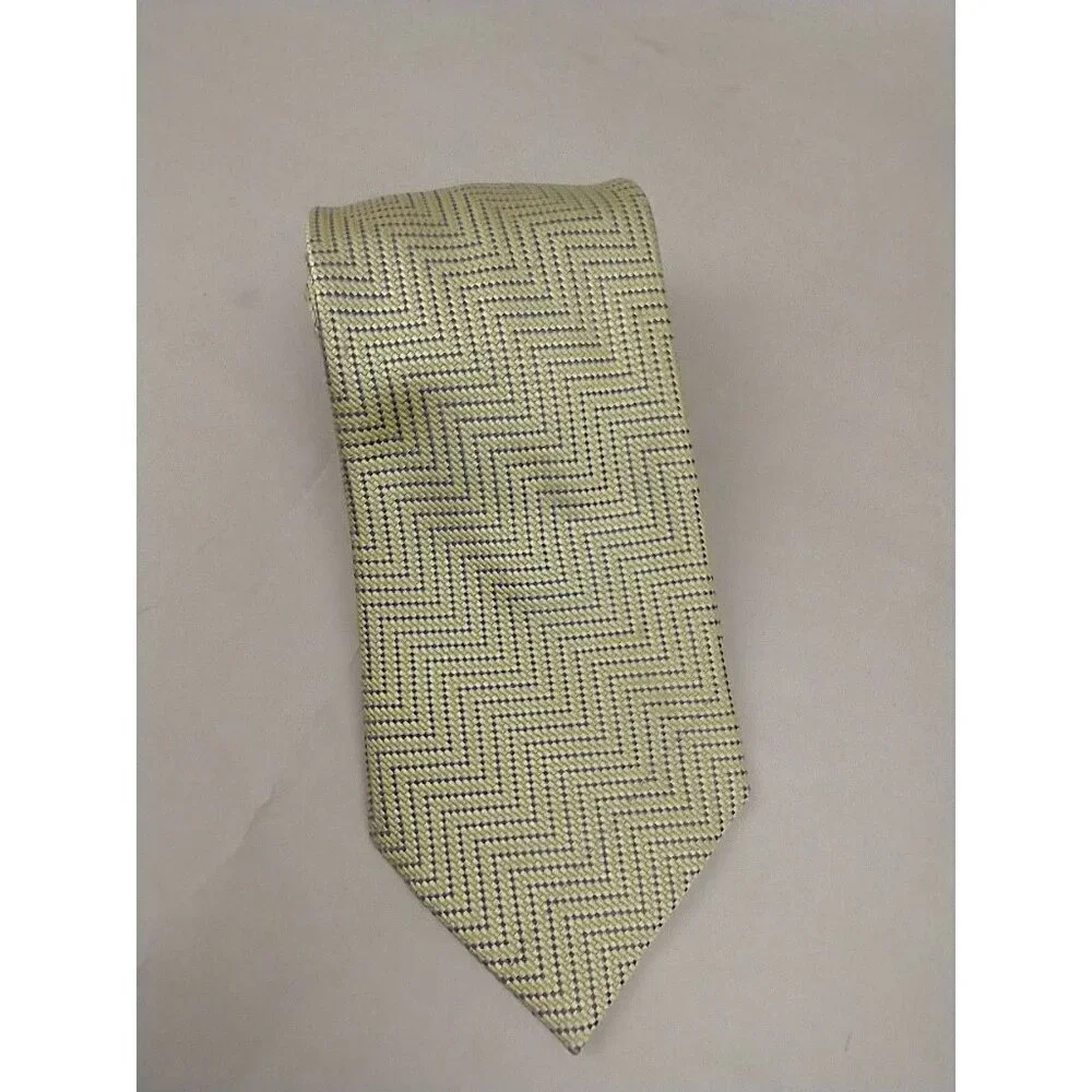 HENRY‎ JACOBSON Blue Yellow Textured Vintage 100% SILK TIE Jacquard
